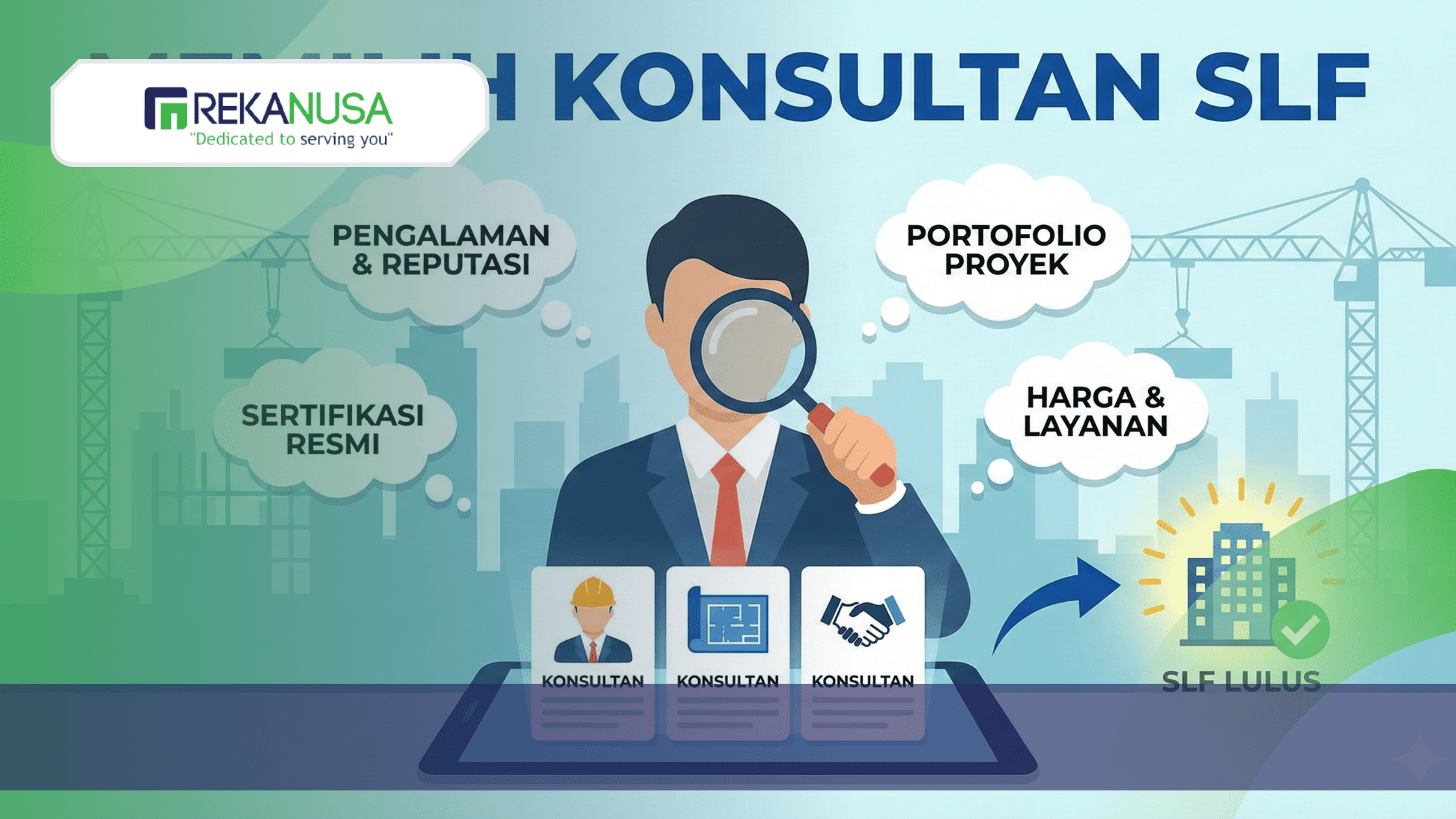 Panduan cara memilih konsultan SLF berdasarkan pengalaman, sertifikasi resmi, portofolio proyek, dan layanan